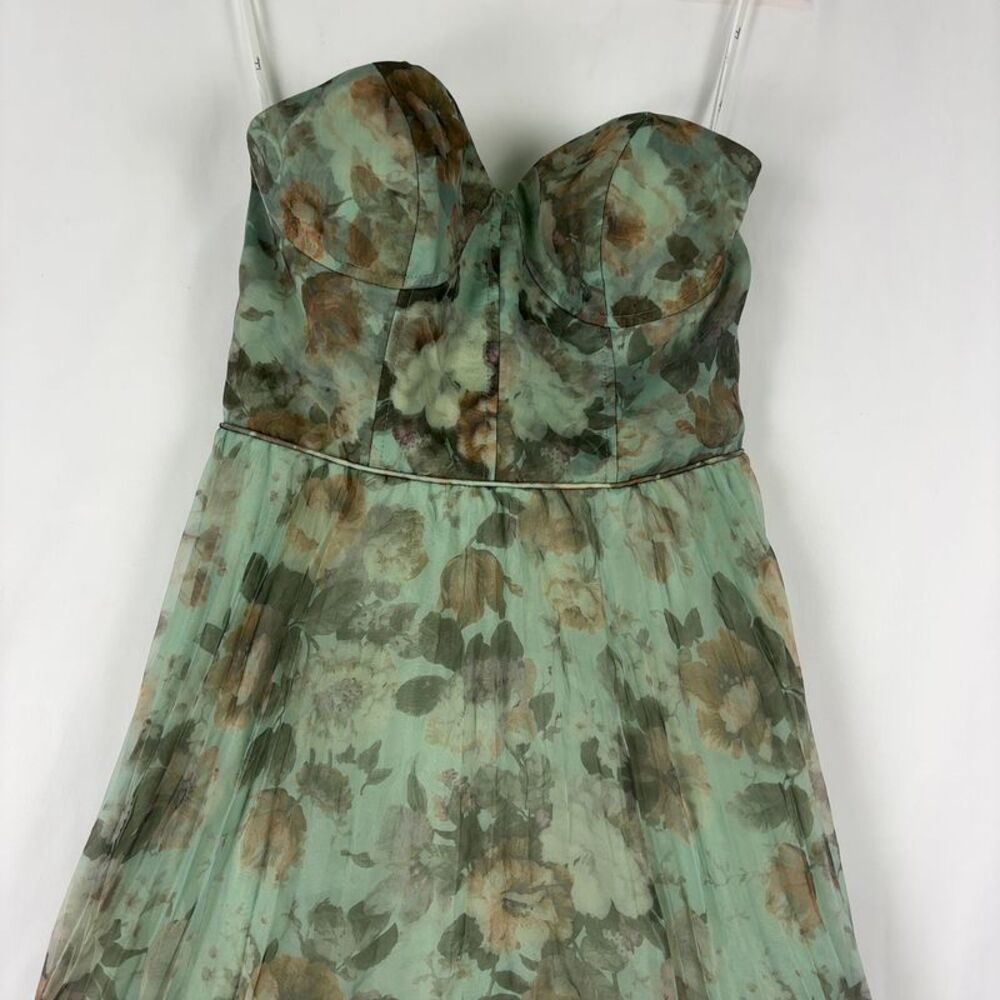 Lulu's Mint Floral Strapless Maxi Dress - Picture 3 of 7